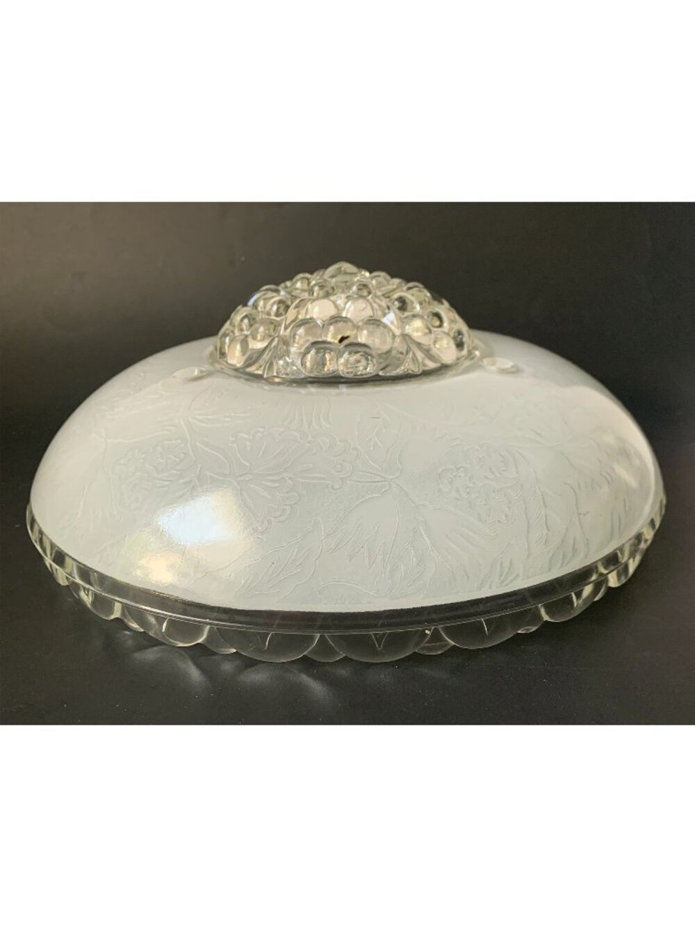 Vintage Ceiling Lamp Shade White & Clear Embossed Design 1950's Light fixture